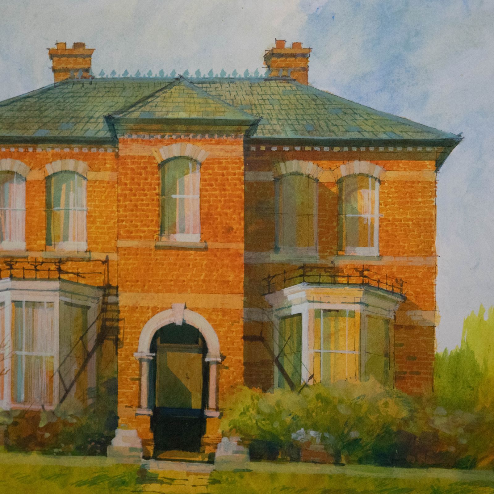 Grenville Cottingham Rsma Rba (1943 2007) Watercolour, The Red Brick House photo Art