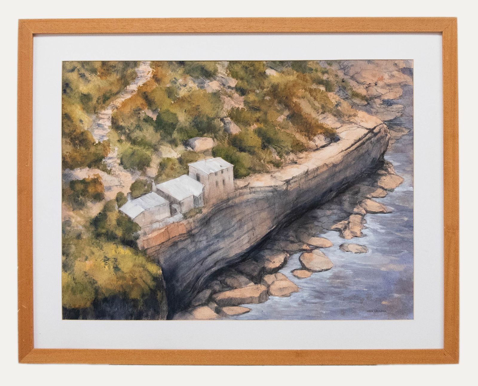 John Caldwell Framed 20th Century Mixed Media, Australia Coastline