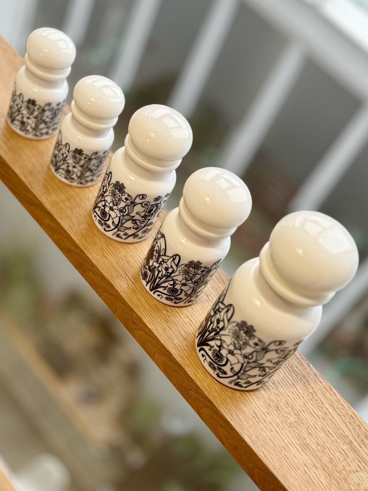 photo for sale Set Of 5 1970s White Milk Glass Flower Design Bubble Lid Jars Made In Belgium