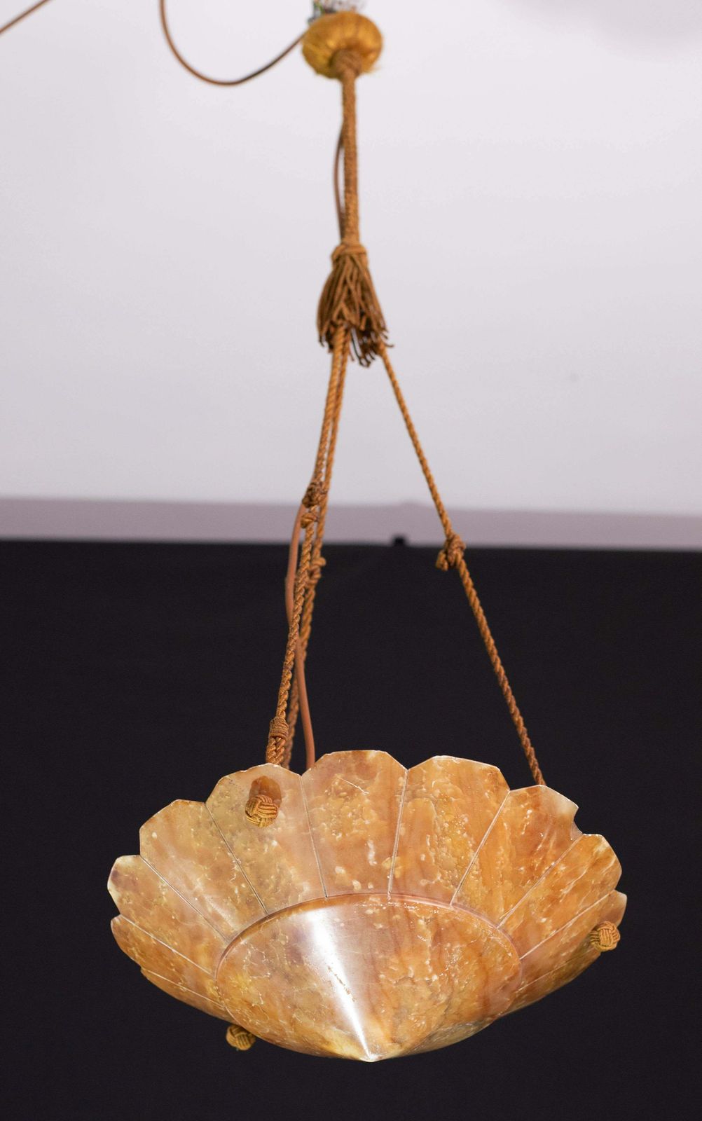Antique Art Decò Liberty Alabaster Chandelier, 1940s photo for sale