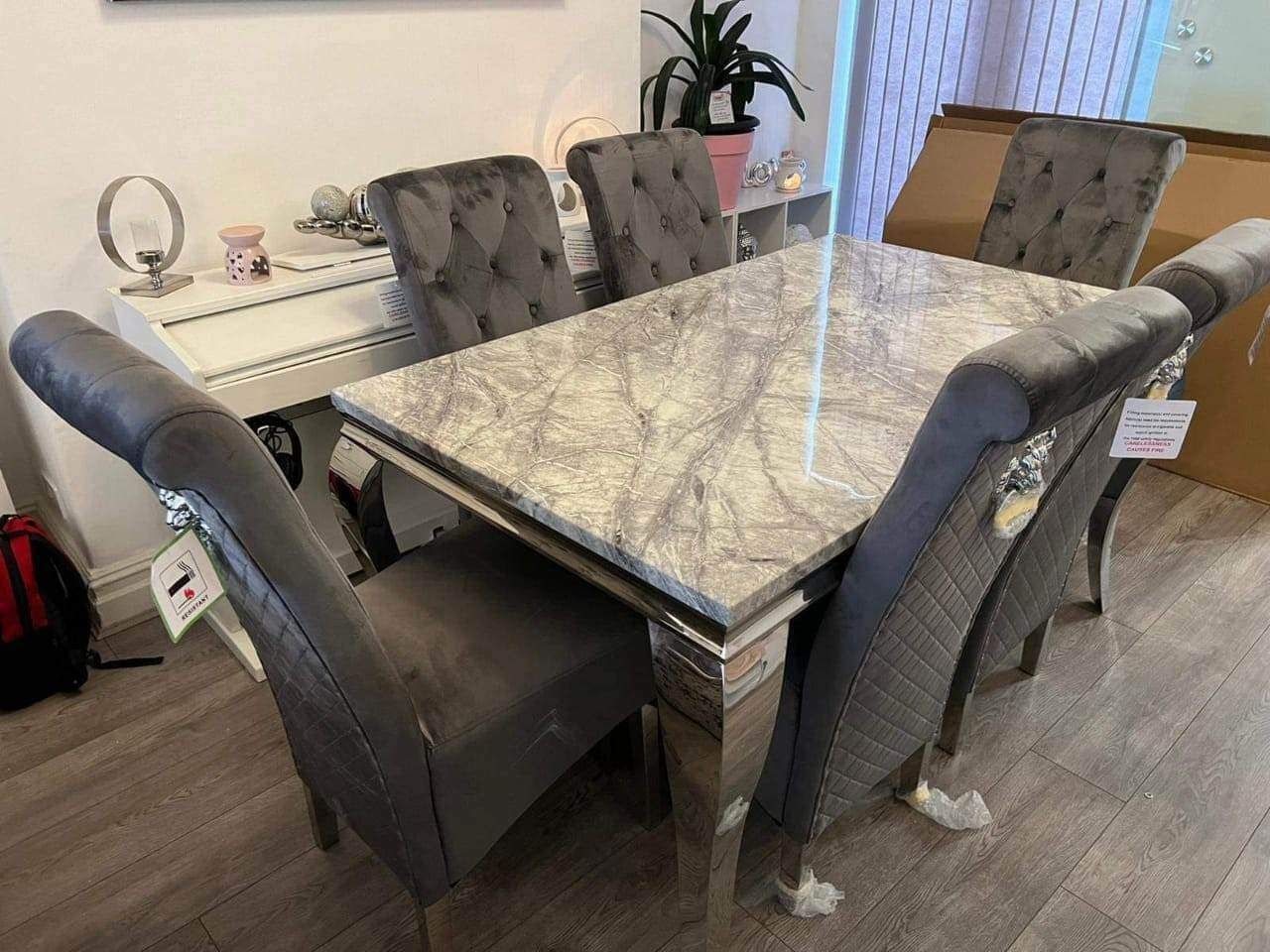 Marble Dining Table With Six Chairs & Four Chairs Available With Free Delivery ✅ photo furniture