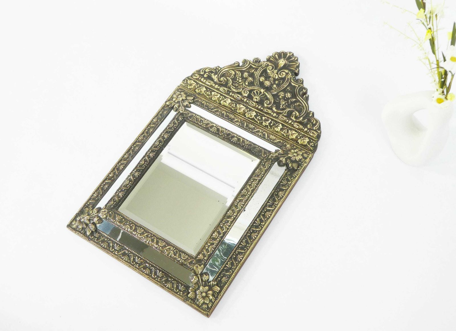 Large Hanging Dutch Copper Wall Mirror With Beveled Mirror, Unique Ornate Design, Wall Hanging photo Home Decor