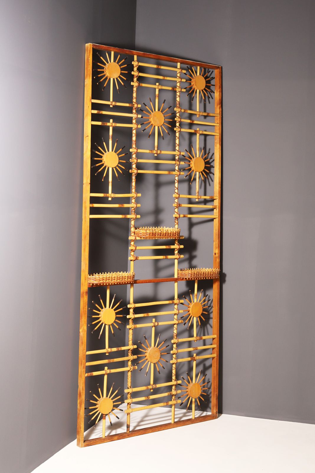 Rattan And Bamboo Room Divider With Sunbrust Accents, Czechoslovakia, 1960´S photo furniture