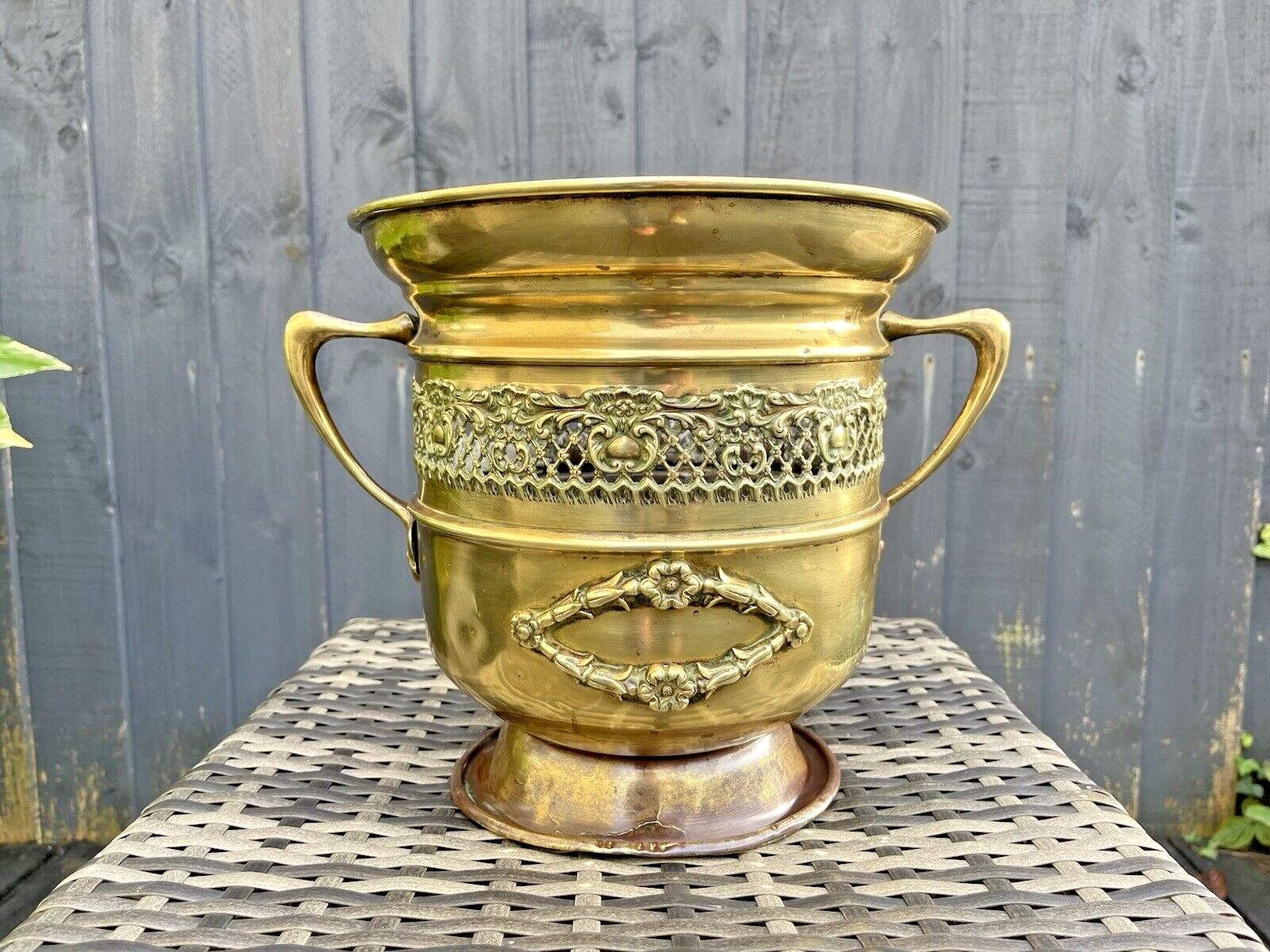 Antique C1880 Art Nouveau Rococo Regency Brass Champagne Pedestal Ice Bucket Af photo 240.0