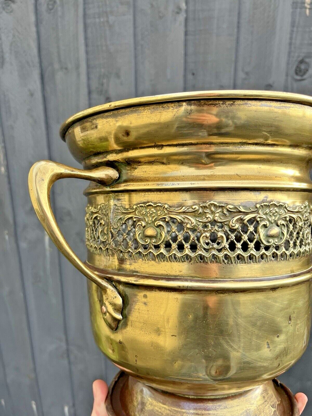 Home Decor Antique C1880 Art Nouveau Rococo Regency Brass Champagne Pedestal Ice Bucket Af photo