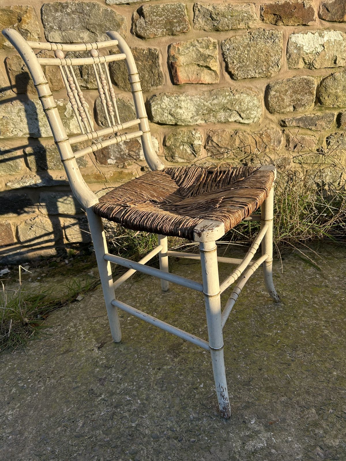 Regency Faux Bamboo Rush Seated Side Chair (Needing Re Rushing) photo Furniture