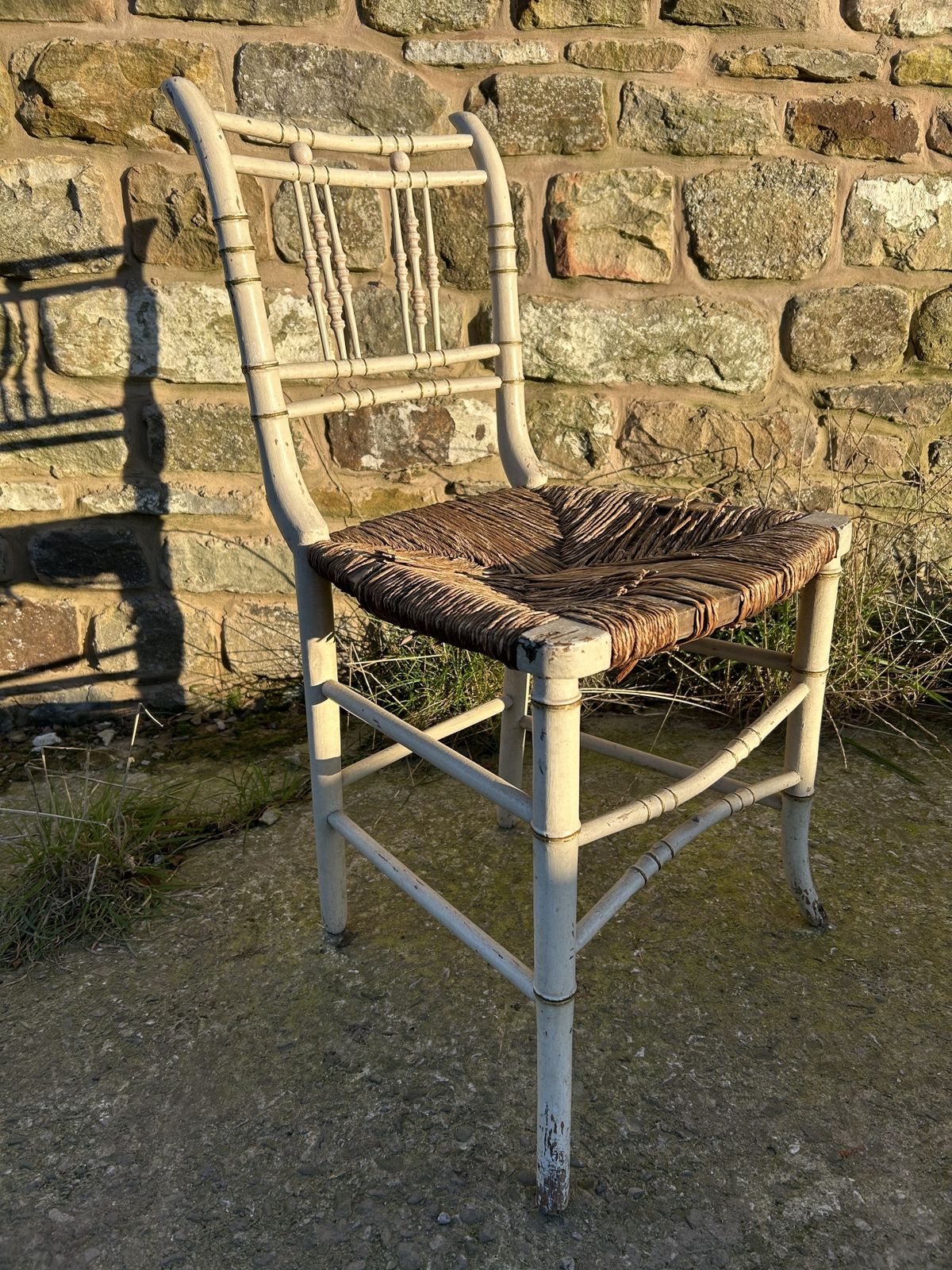 Regency Faux Bamboo Rush Seated Side Chair (Needing Re Rushing) photo vintage