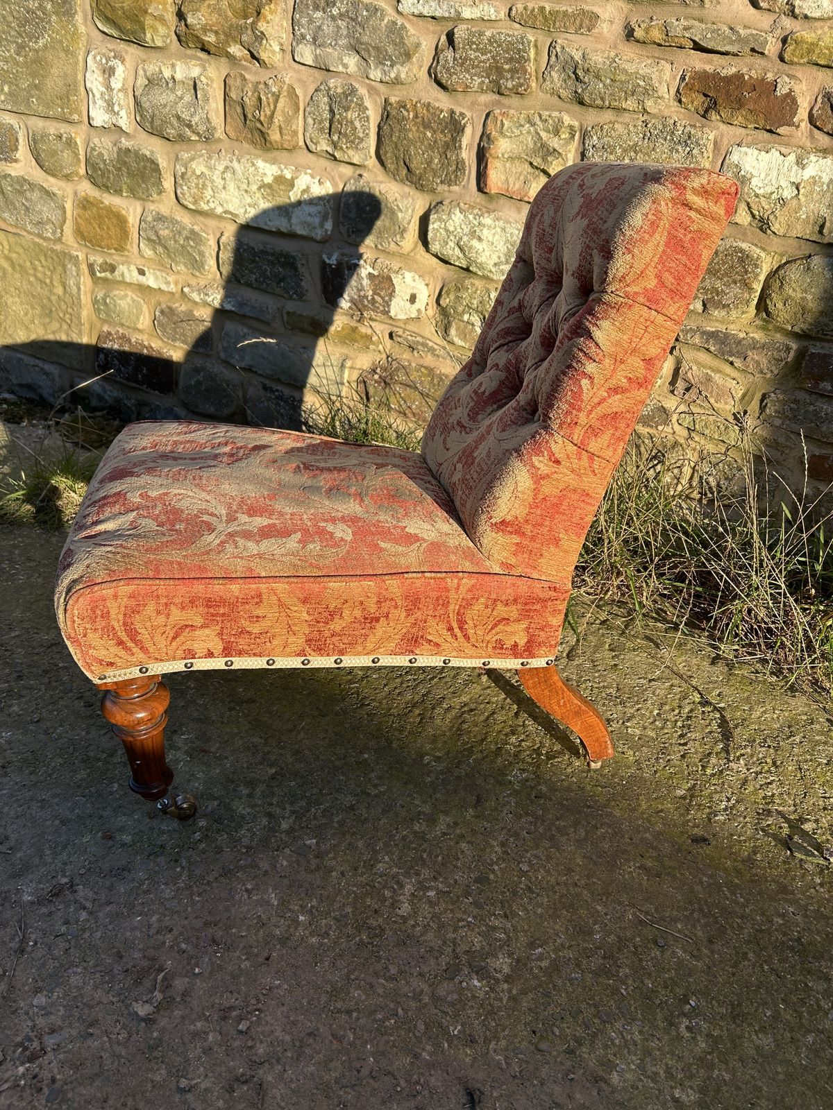 Reupholster Project Of A Victorian Edinburgh John Taylor And Son, Nursing Chair With Walnut Legs