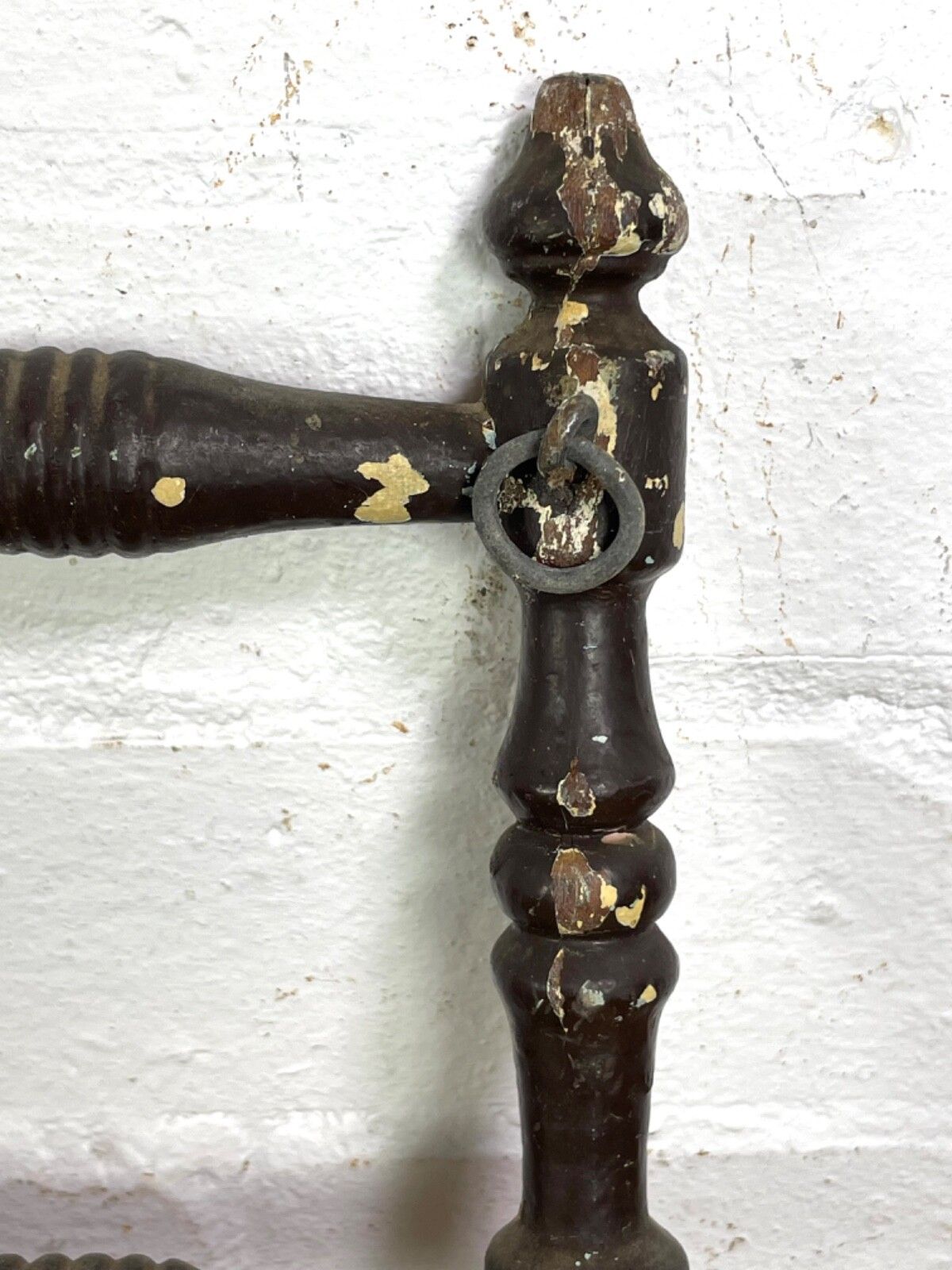 Antique French Wooden Turned Bobbin Bathroom Kitchen Towel Rail Holder photo buy