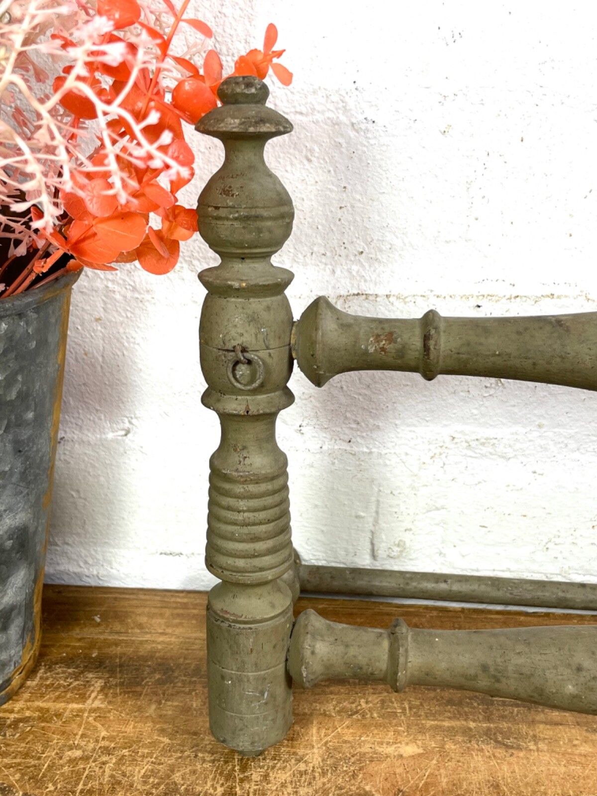 Antique French Wooden Turned Bobbin Bathroom Kitchen Towel Rail Holder photo buy