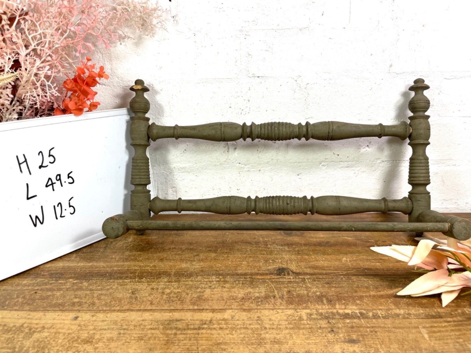 Furniture Antique French Wooden Turned Bobbin Bathroom Kitchen Towel Rail Holder photo