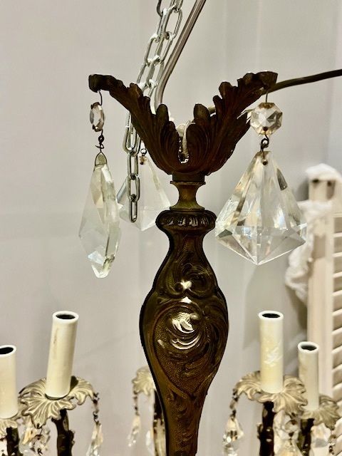 A Pair Of Dark Framed Twelve Light Of French Rococo Chandeliers photo for sale
