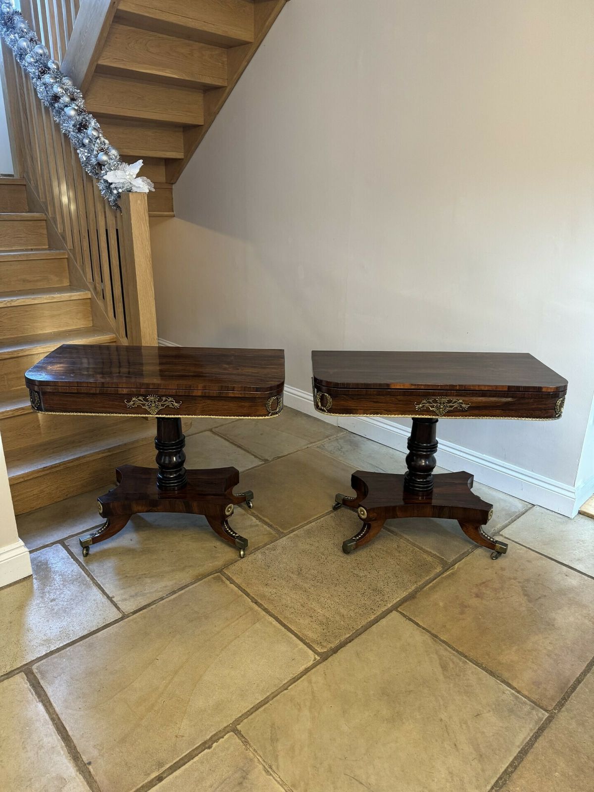 5850.0 Pair Of Antique Regency Outstanding Quality Rosewood Card Tables photo