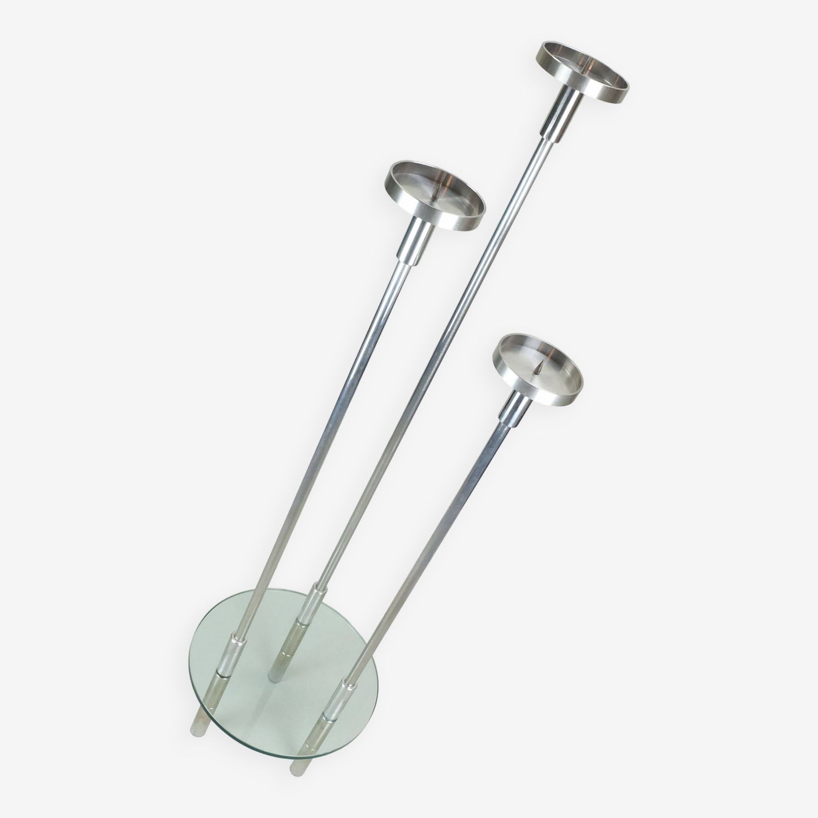 Large Knut Hesterberg Candle Holder Stainless Steel And Glass Candelabra 1970s photo furniture