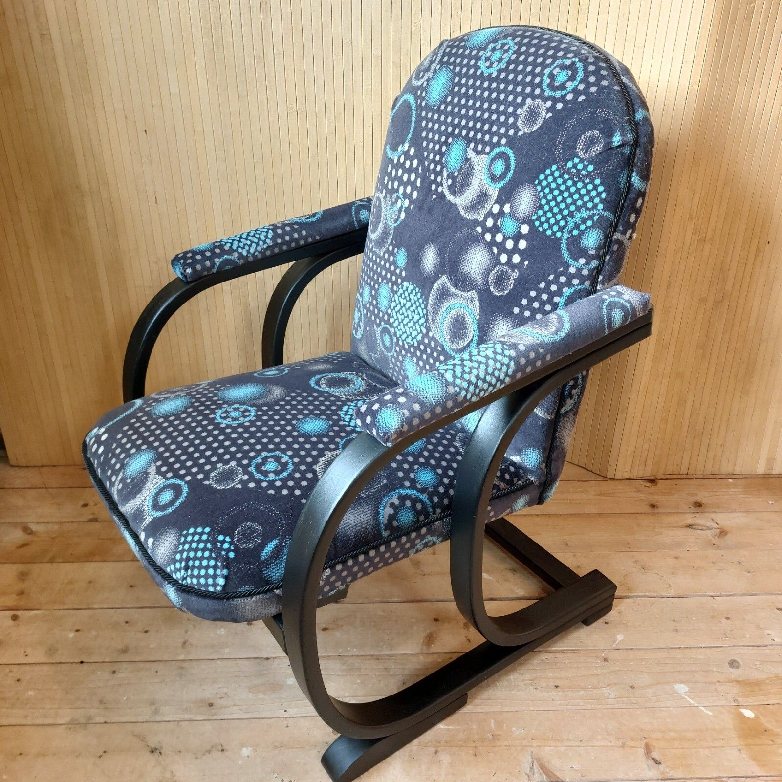 Fab Vintage Antique Heals Art Deco Bentwood Armchair Black & Blue Moquette photo vintage