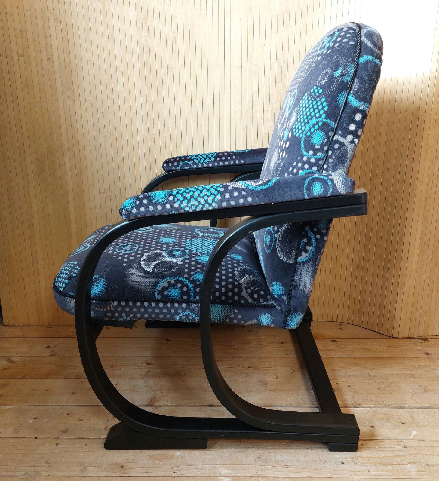 photo furniture Fab Vintage Antique Heals Art Deco Bentwood Armchair Black & Blue Moquette