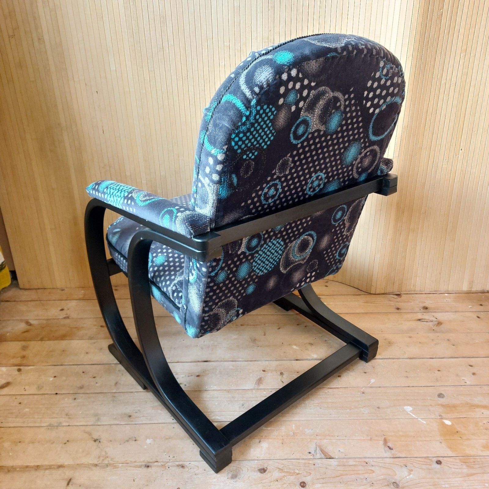 photo for sale Fab Vintage Antique Heals Art Deco Bentwood Armchair Black & Blue Moquette