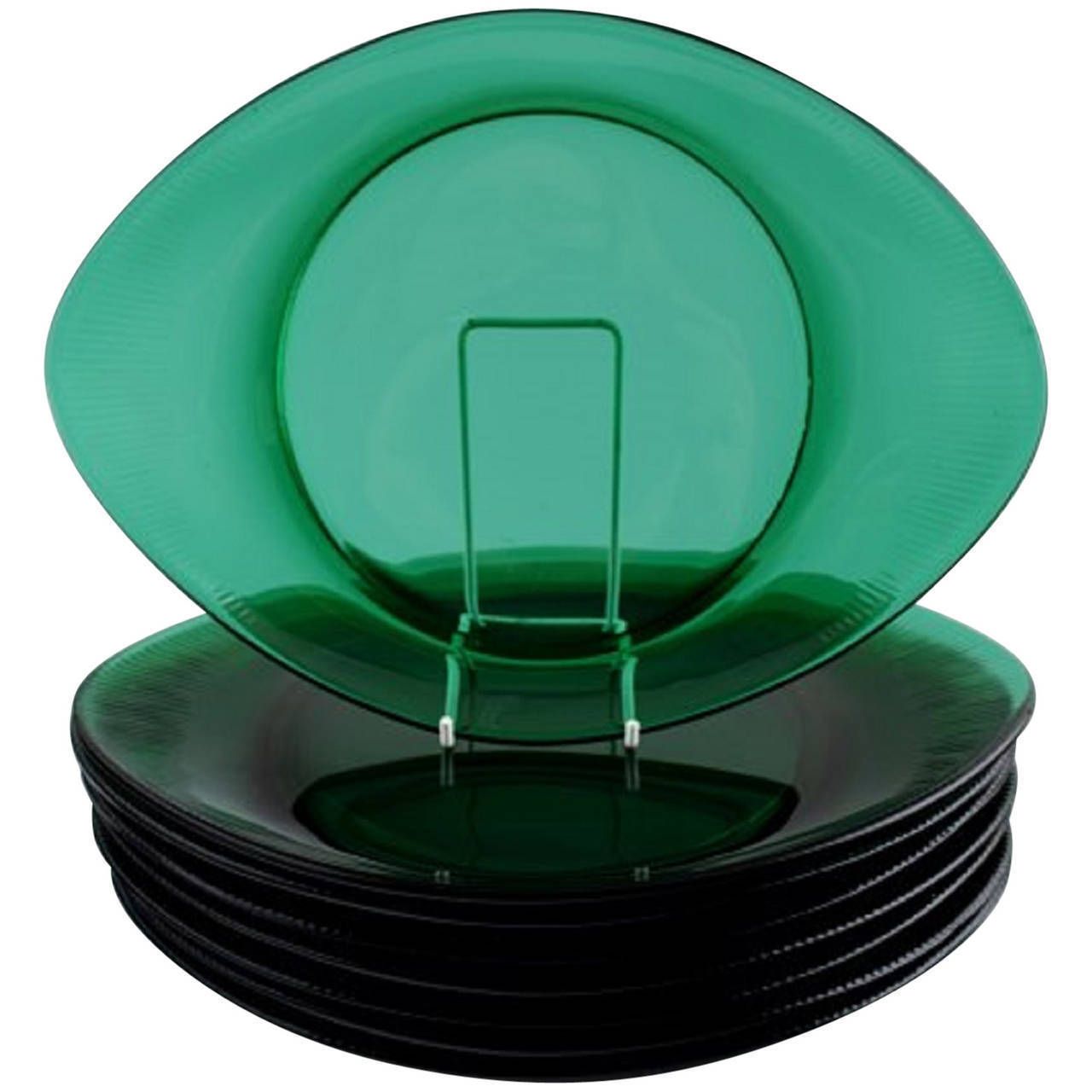 Eight Lobster Dishes In Green Glass By Josef Frank