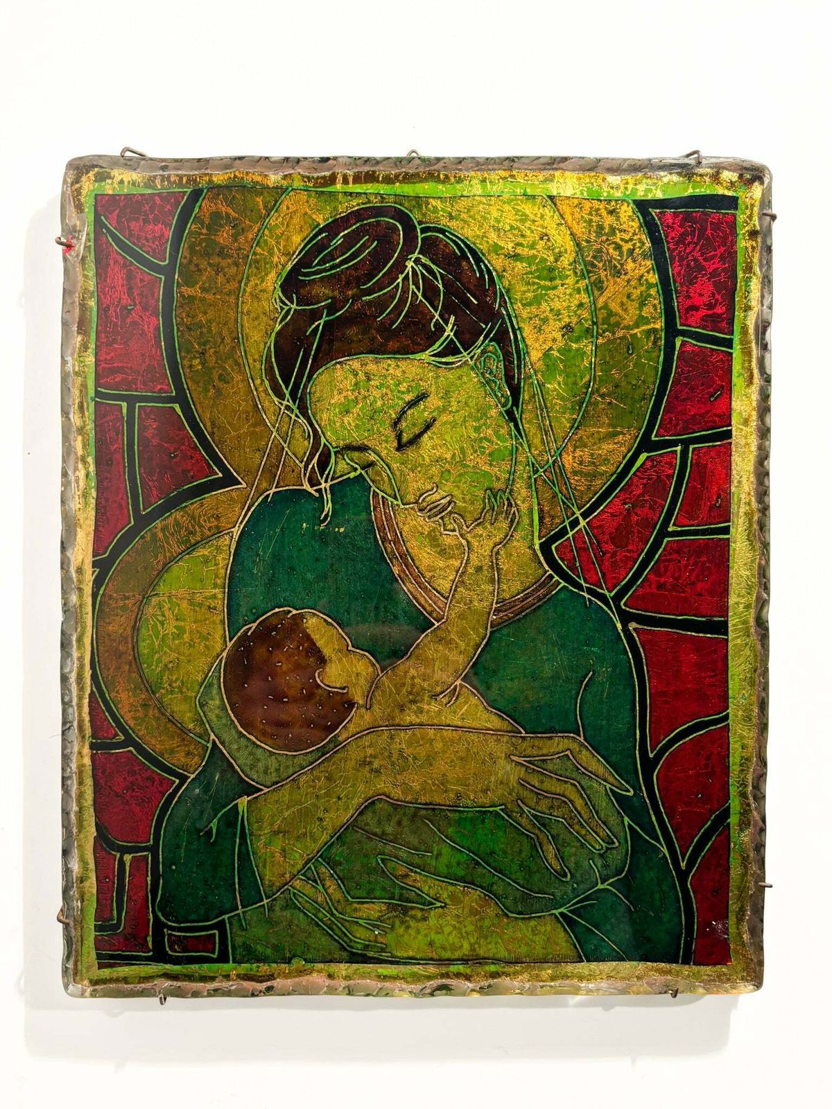 Chiselled Glass Plate Depicting A Maternity By Erwin Walter Burger 1960s