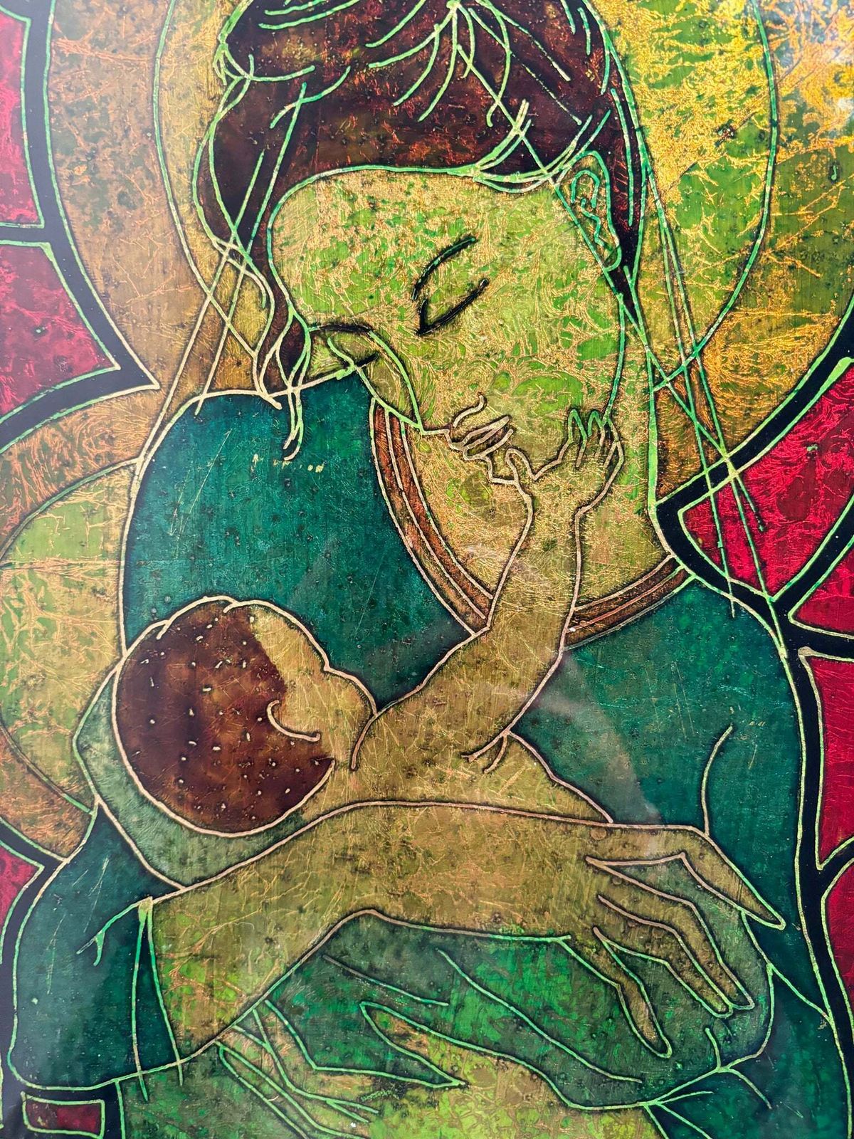 Chiselled Glass Plate Depicting A Maternity By Erwin Walter Burger 1960s photo Art
