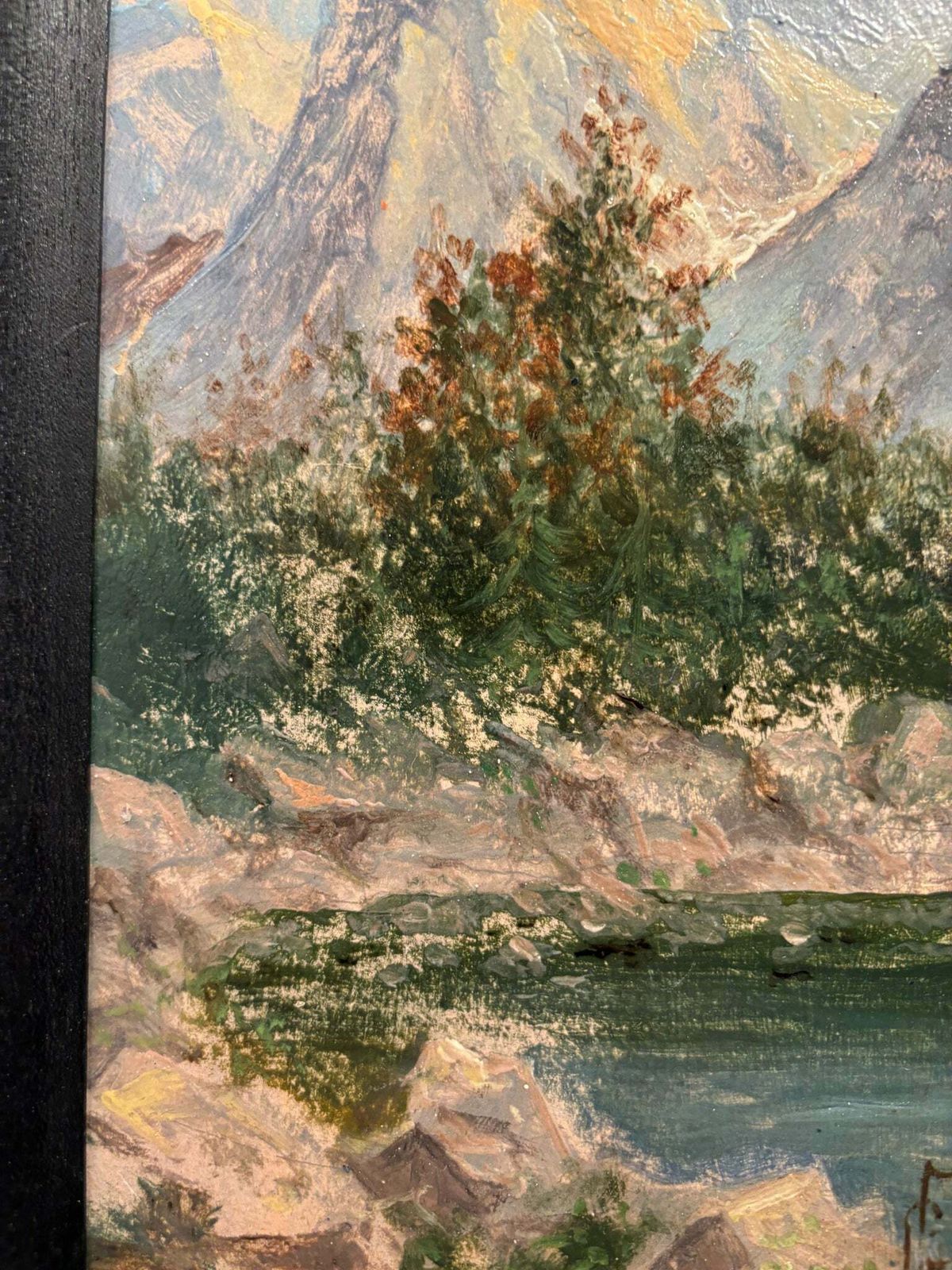 Oil Painting On Panel Of Mountain Landscape 1940s photo 139.0