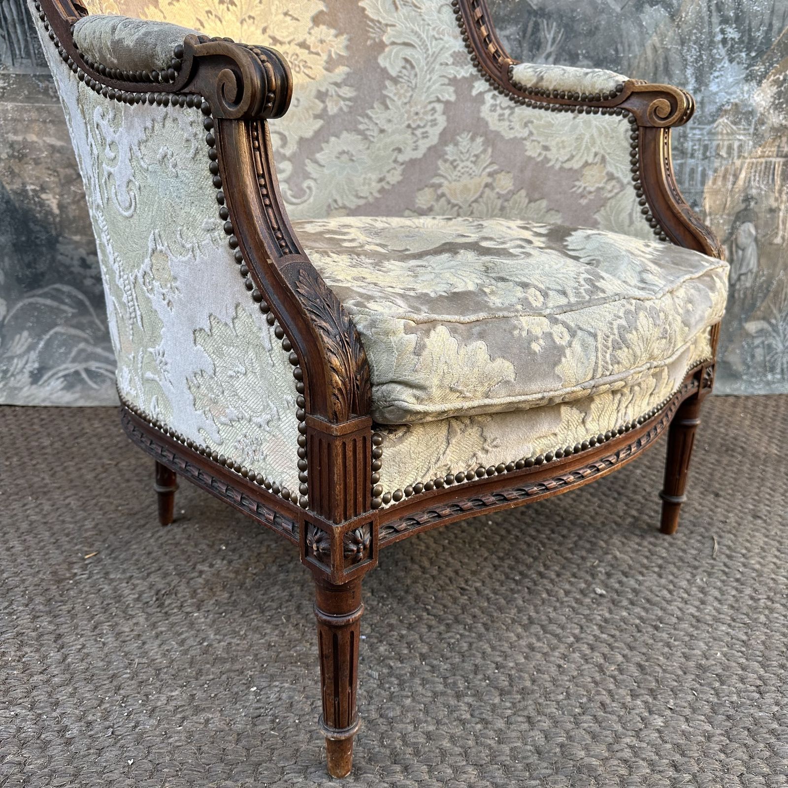 photo furniture French Antique 19th Century Duchesse Armchair – Solid Walnut, Velvet Upholstery