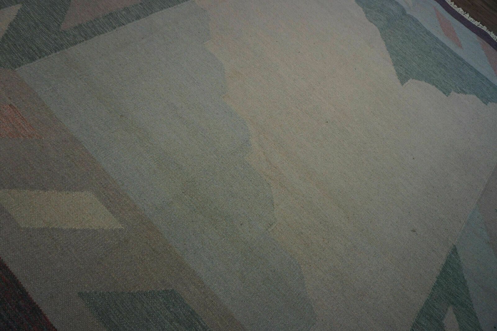 Textiles Handmade Vintage Indian Dhurrie Kilim Rug 8.4' X 9.6', 1970s photo