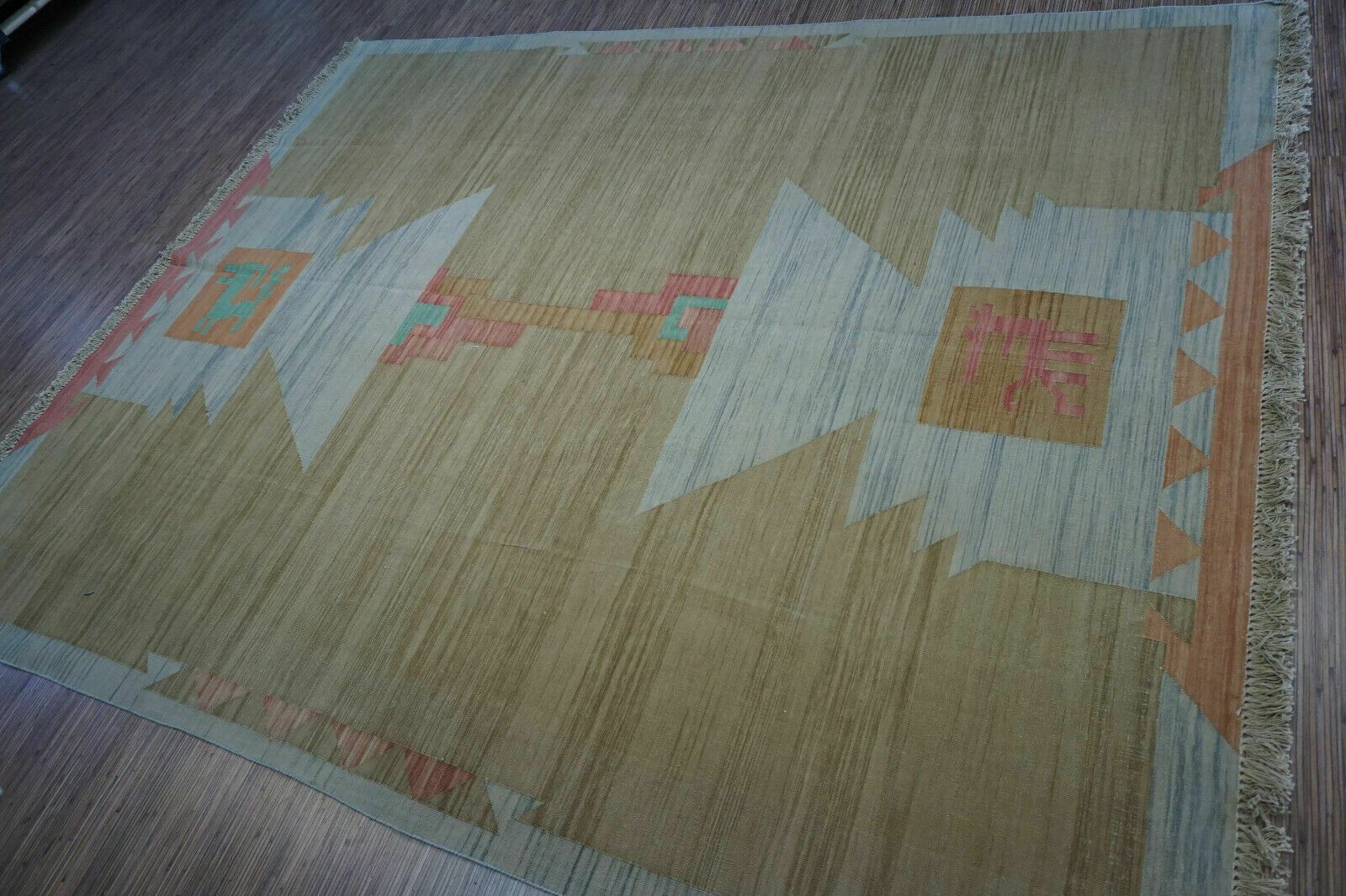 Handmade Vintage Indian Dhurrie Kilim Rug 6.5' X 8.2', 1970s photo Textiles