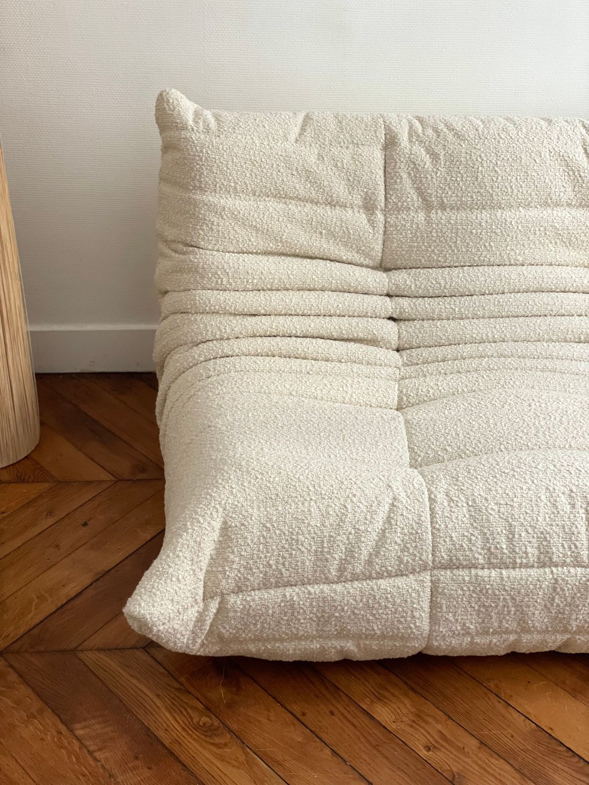 Togo 2 Seater Bouclette Bench   Ecru photo for sale
