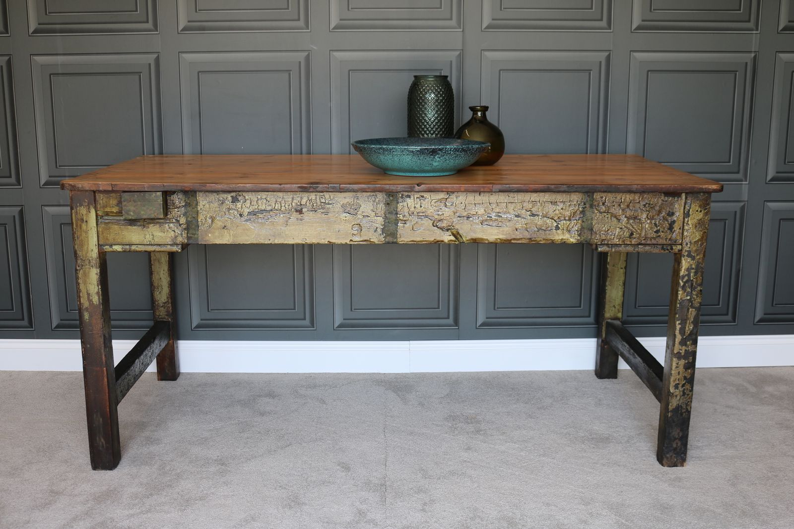 Rustic Farmhouse Table In Distressed Green photo vintage