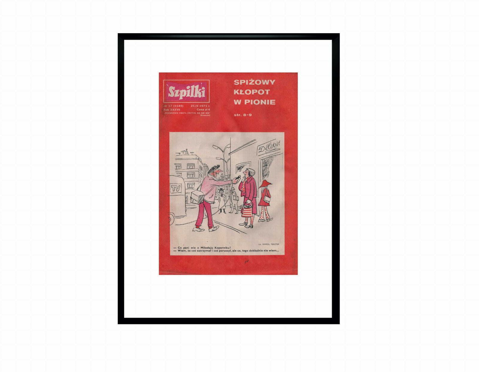 Framed Cover Of Szpilki Magazine By Karol Ferster, 1971. photo furniture