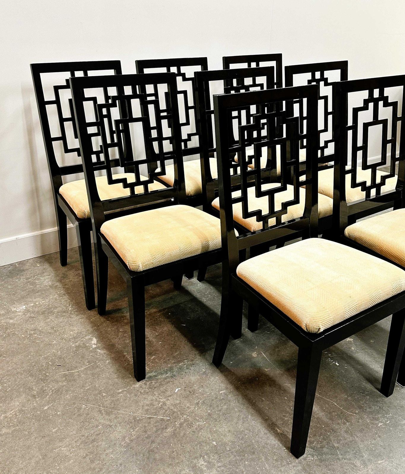 Set Of 8 Jean Claude Mahey Black Lacquered Dining Chairs For Roche Bobois, 1980s. France photo furniture