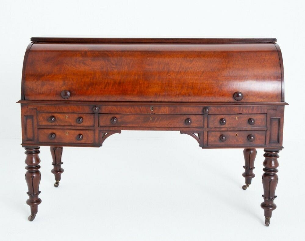 William IV Roll Top Desk Mahogany 19th Century Cylinder Period photo vintage
