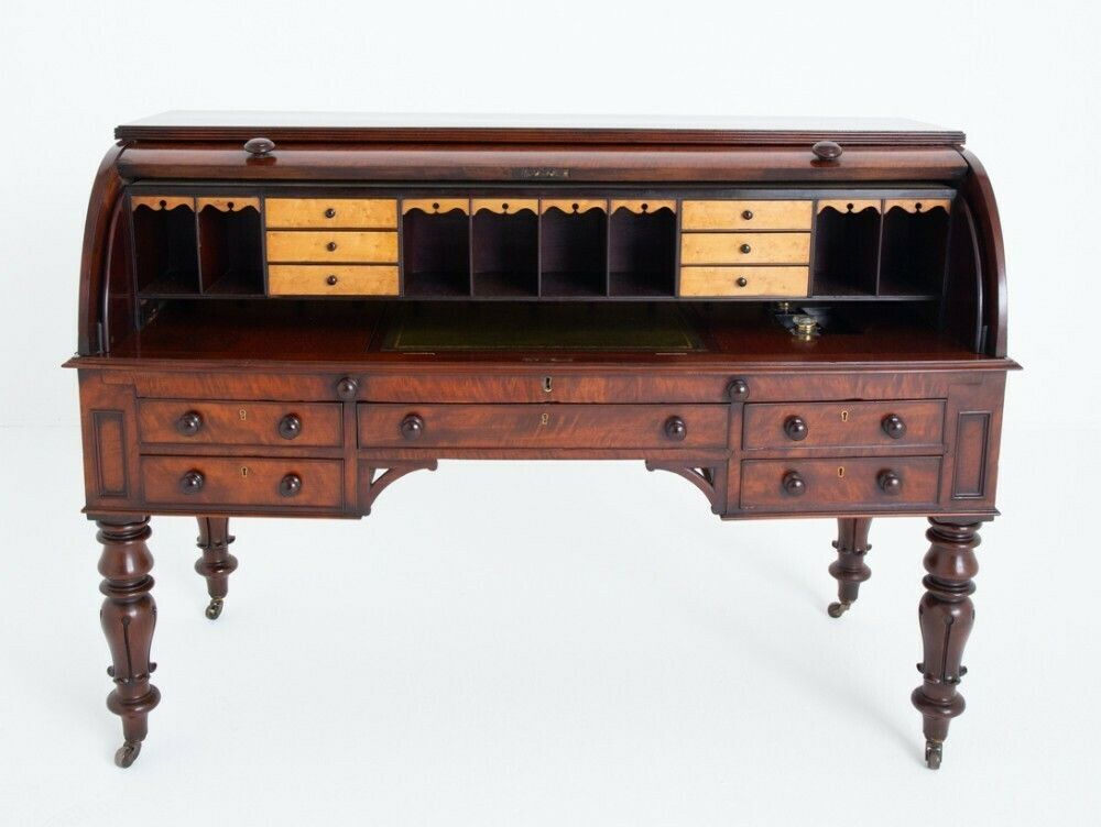 2795.0 William IV Roll Top Desk Mahogany 19th Century Cylinder Period photo