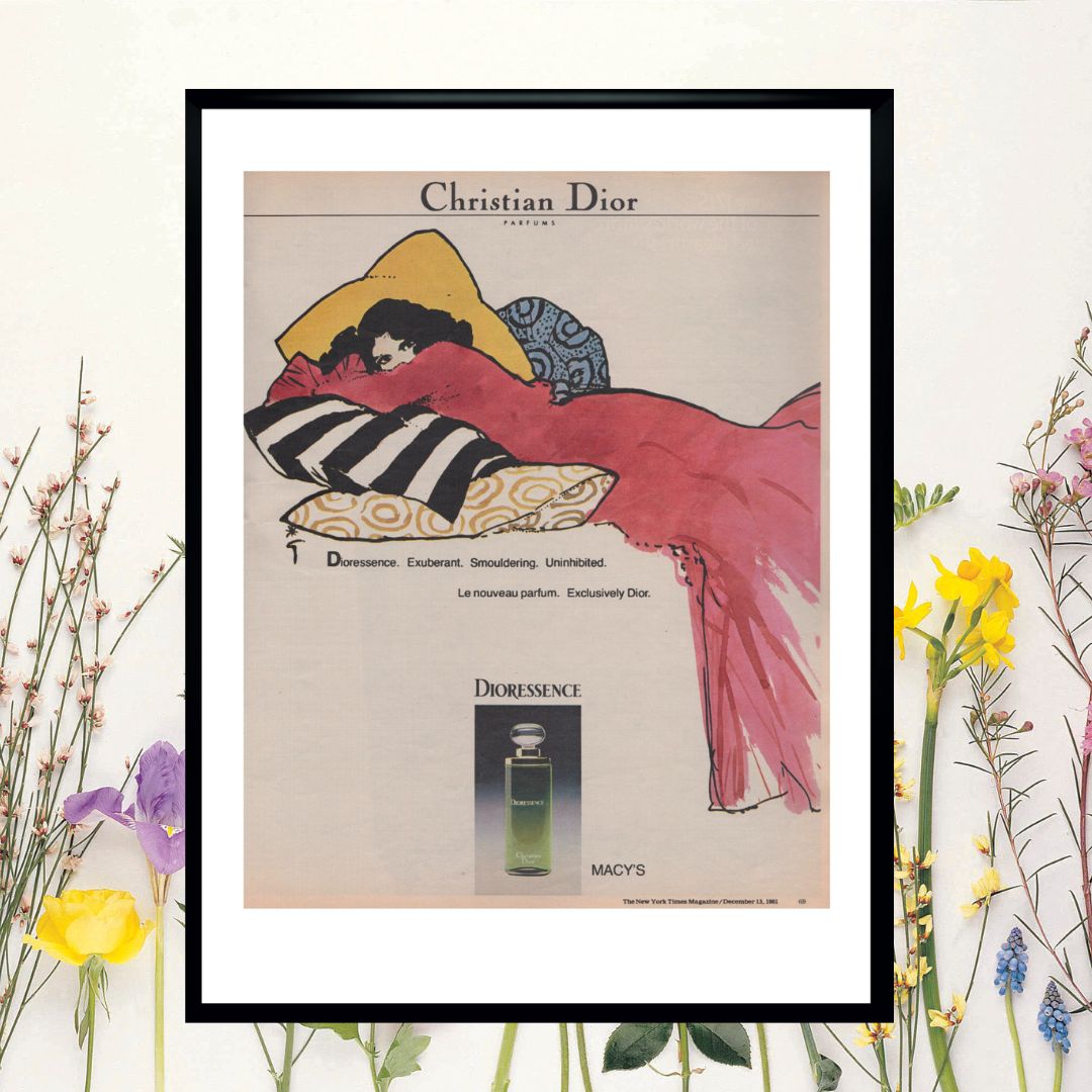 Framed Advertising Of Christian Dior, By Rene Gruau For Christian Dior, 1981