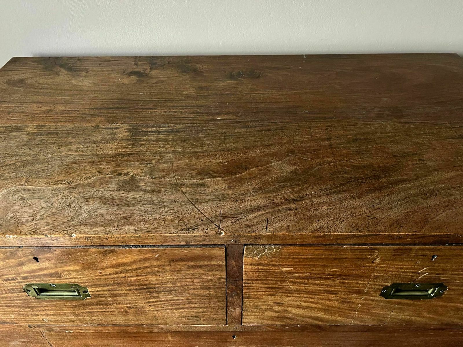 Furniture 19th Century Military Campaign Chest Of Drawers In Solid Teak Wood With Brass Handles And Hardware Anglo Indian Antique Storage Armoire photo