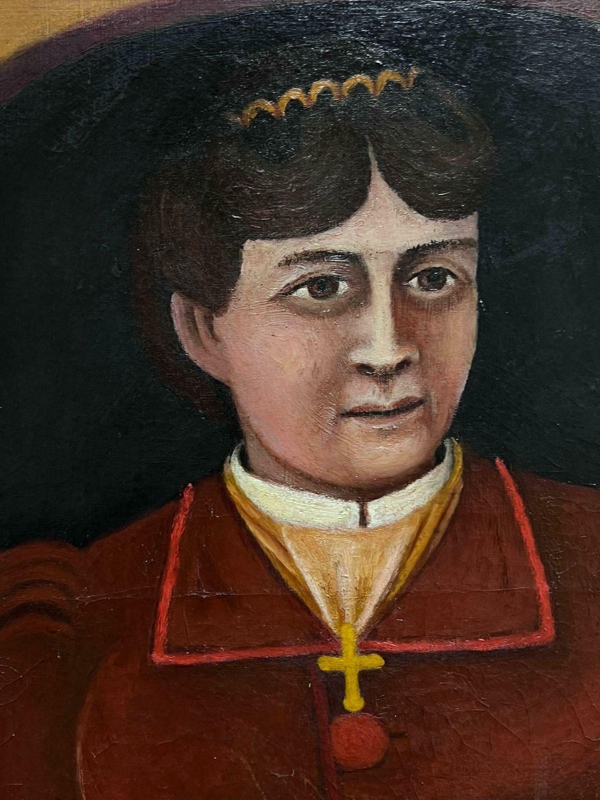 19th Century French Naive Portrait Of Lady Large Oil Painting On Canvas photo vinterior