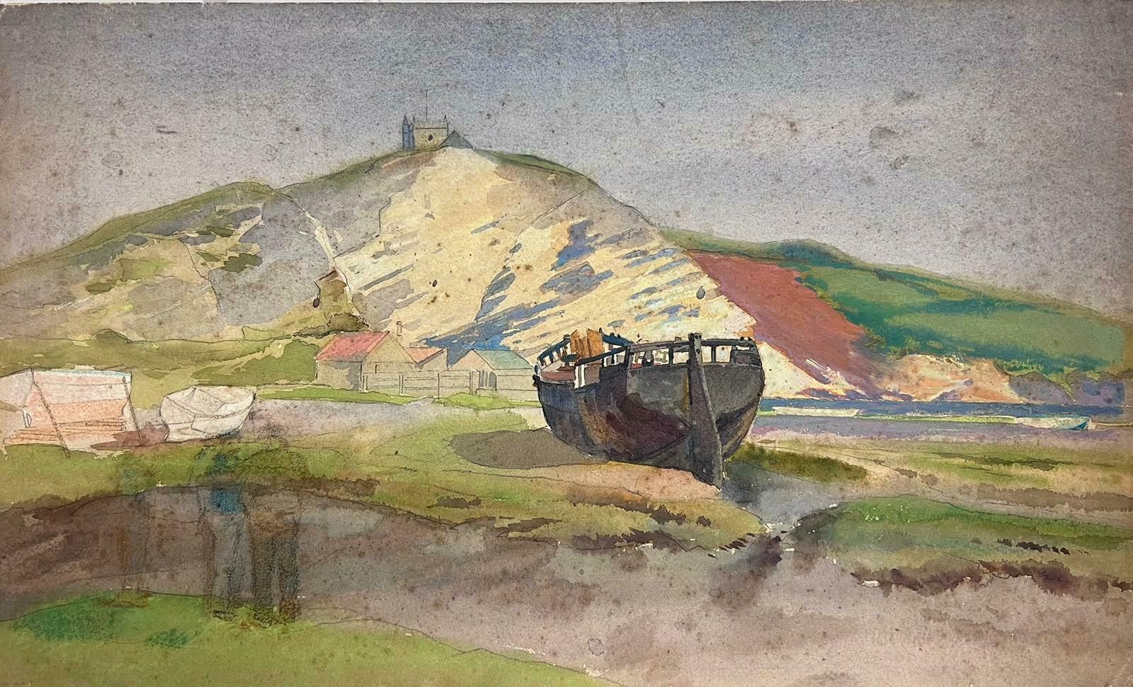 Frank Duffieldbeached Wreck Of A Boat Coastal Scene British 20thc Impressionist Painting Mid 20th Century