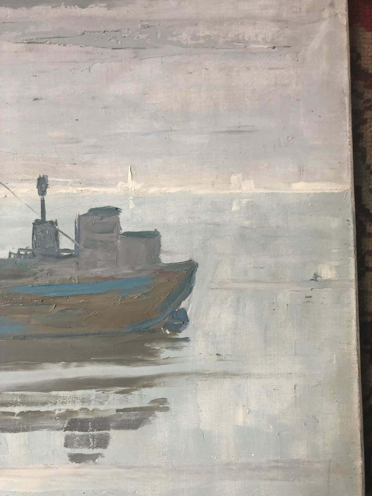 Claude Benardfishing Boats Moored, Signed Oil Paintingc.1950's photo Art