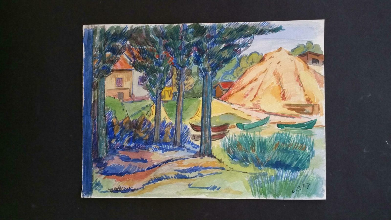 Louis Bellonprovence Rowboats Landscape Post Impressionist Signed 1947 Paintingc. 1947 photo for sale