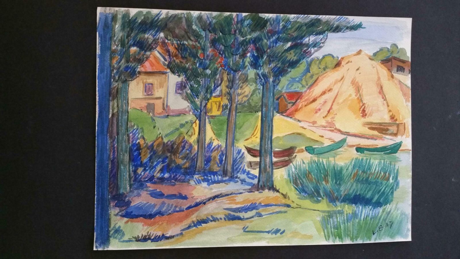 Louis Bellonprovence Rowboats Landscape Post Impressionist Signed 1947 Paintingc. 1947 photo vintage
