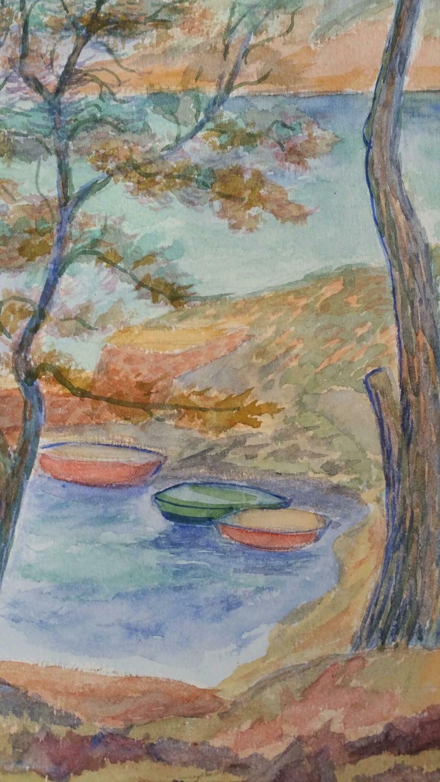 Louis Bellonprovence Boats Landscape Post Impressionist Signed 1940's Paintingc. 1940s photo buy