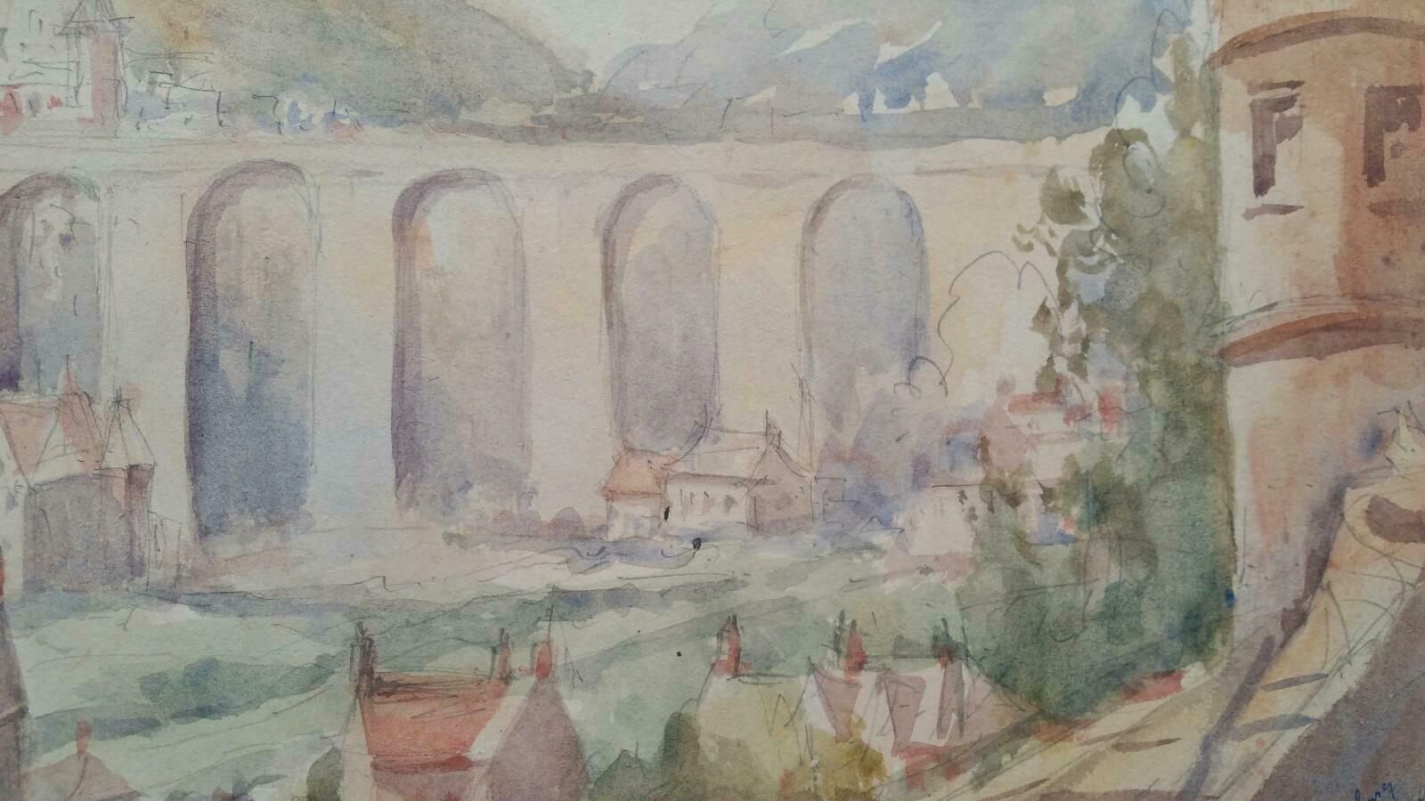 Leonard Machin Rowemid 20th Century, Old Luxembourg, La Passerelle And Ramparts1950's photo vintage