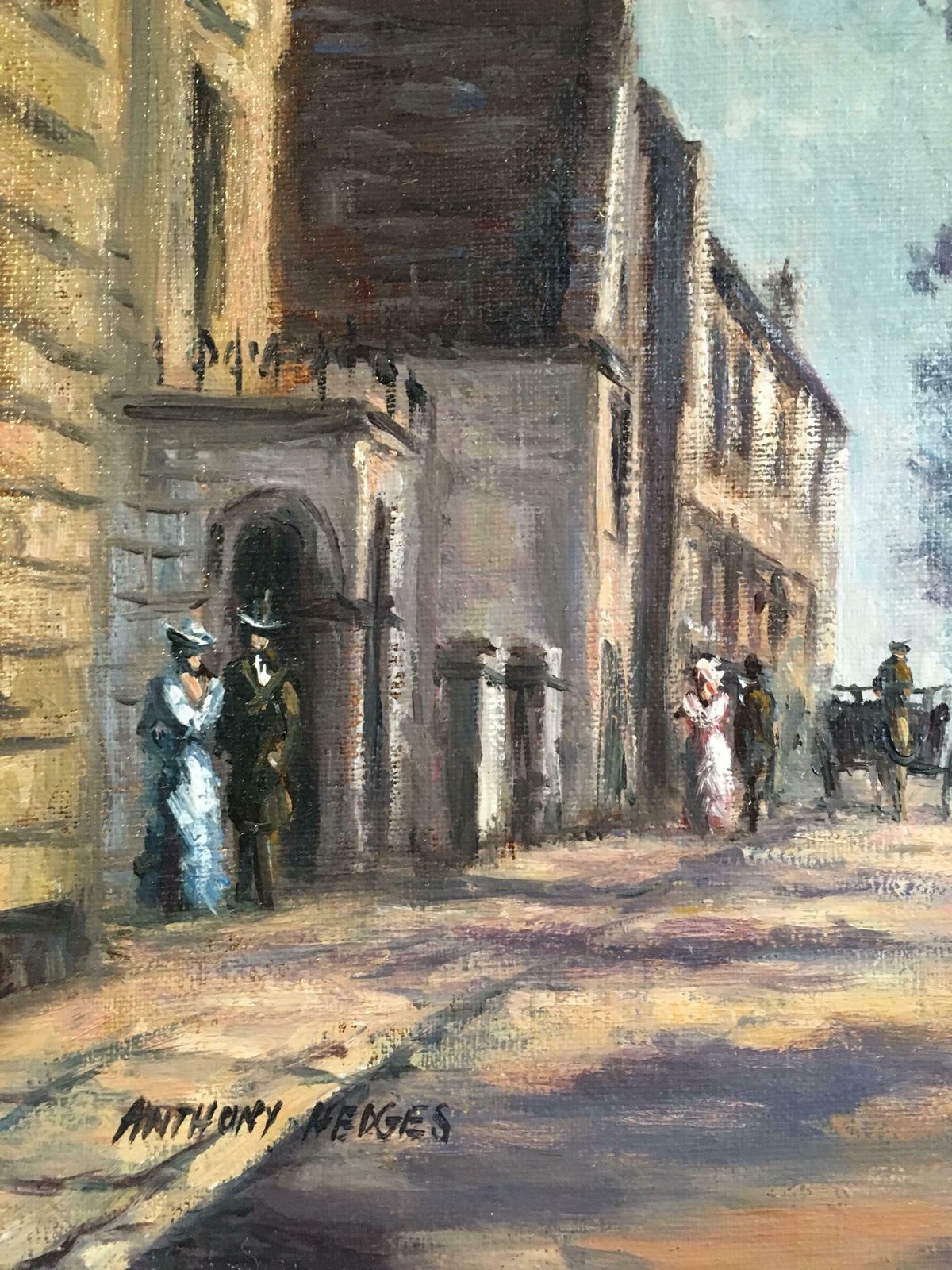 Anthony Hedgesdappled Light, Impressionist City Scene, Signed Oil Paintingc. 1980's photo for sale