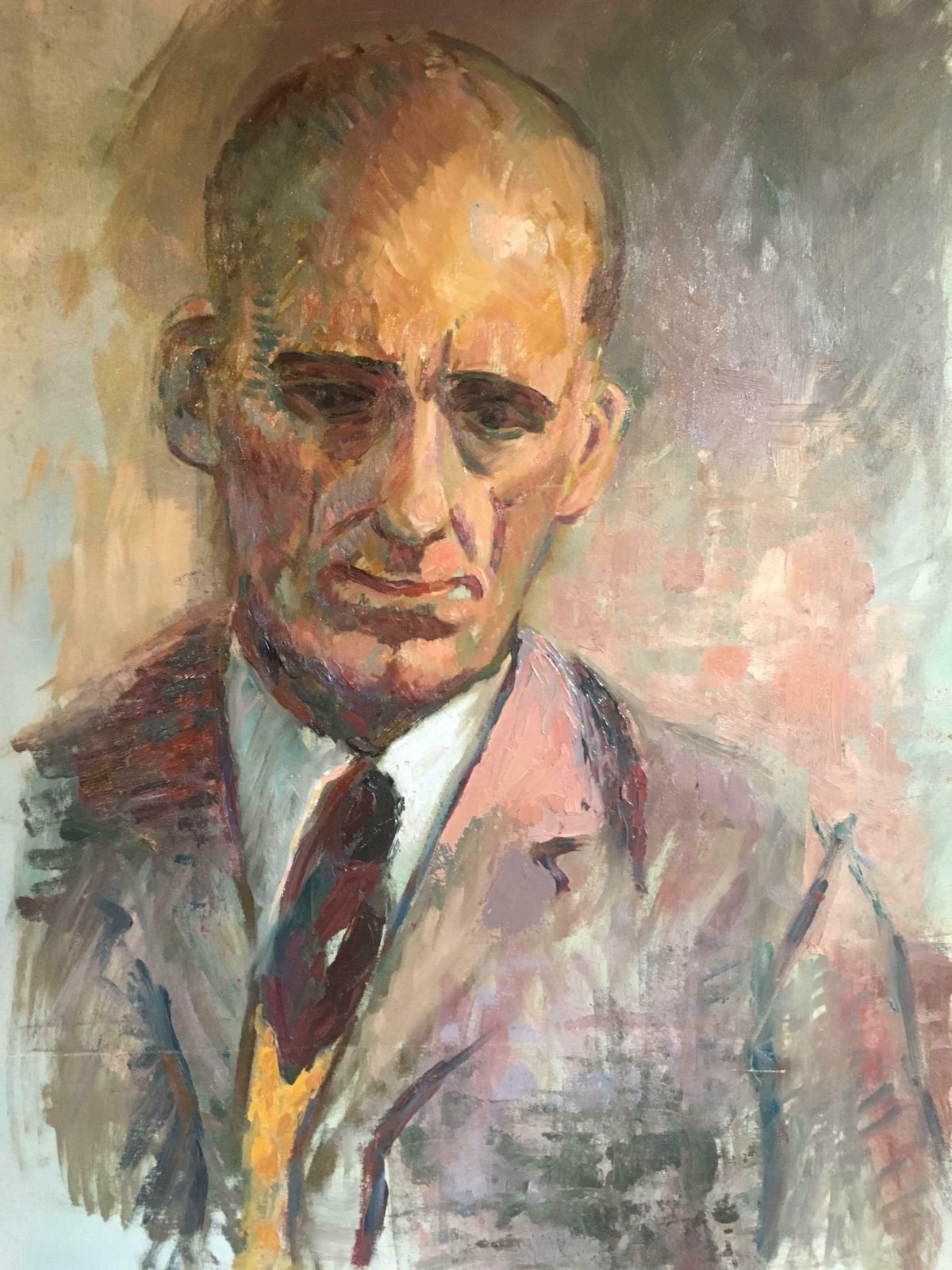 Modern Britishsombre Gentlemen, Mid 20th C. Male Portrait, Original Impressionist Oil Paintingc.1950s