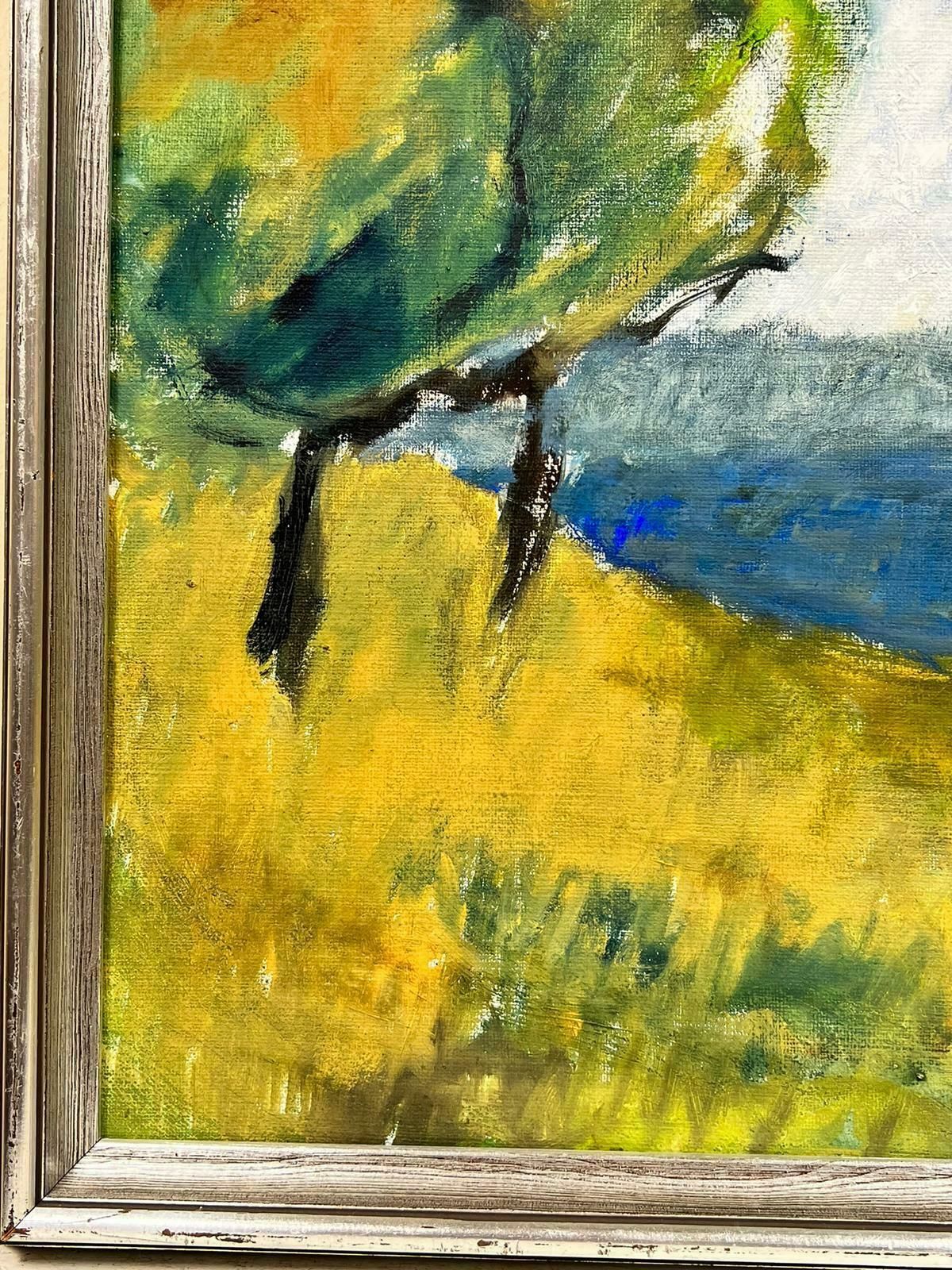 Swedish Impressionistgreen Trees In Coastal Landscape Signed Swedish Oil Painting On Canvasc. 1989 photo vinterior