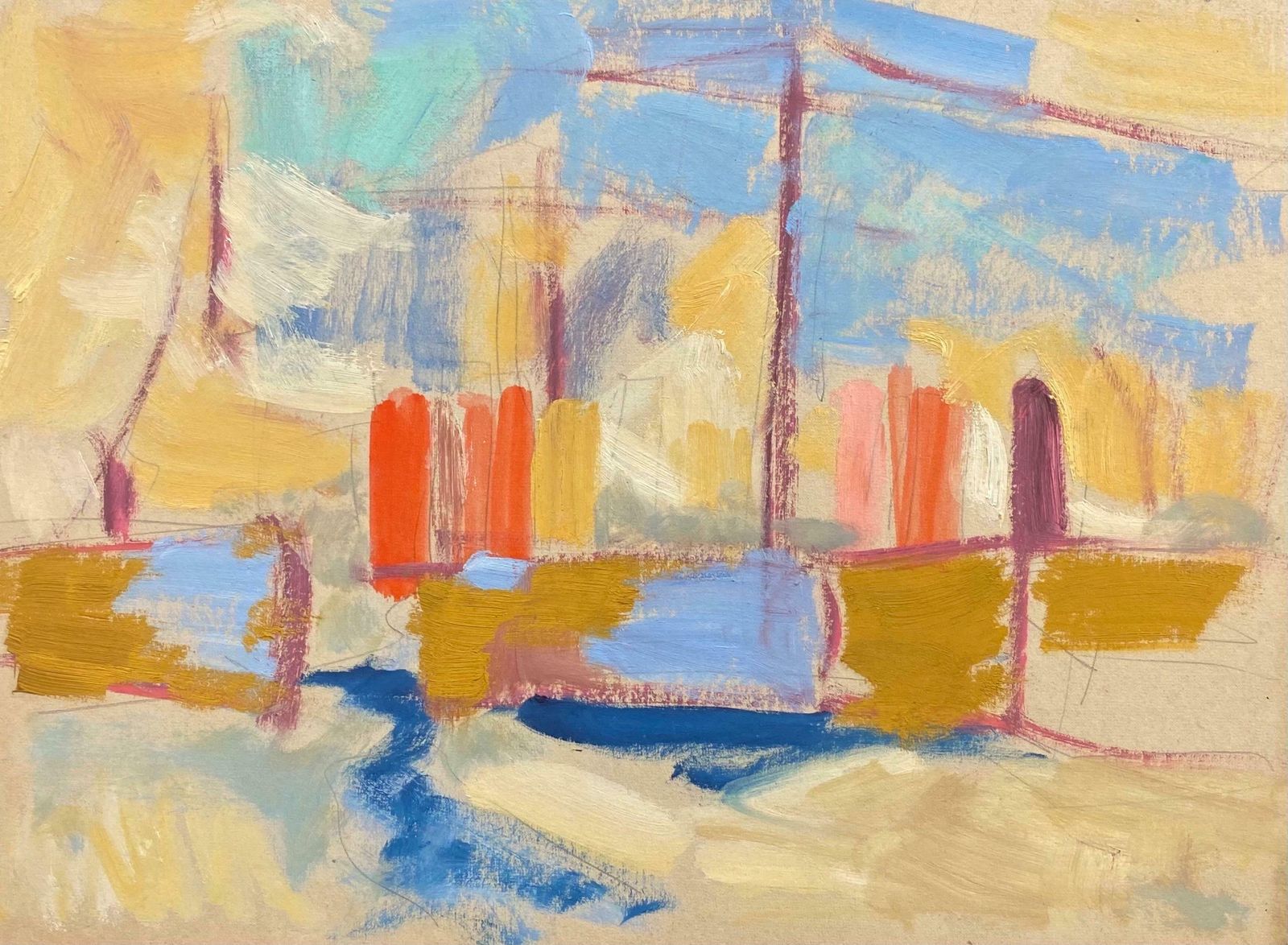 Elisabeth Hahn20th Century German Modernist Oil Painting Beautiful Harbour Colors20th Century