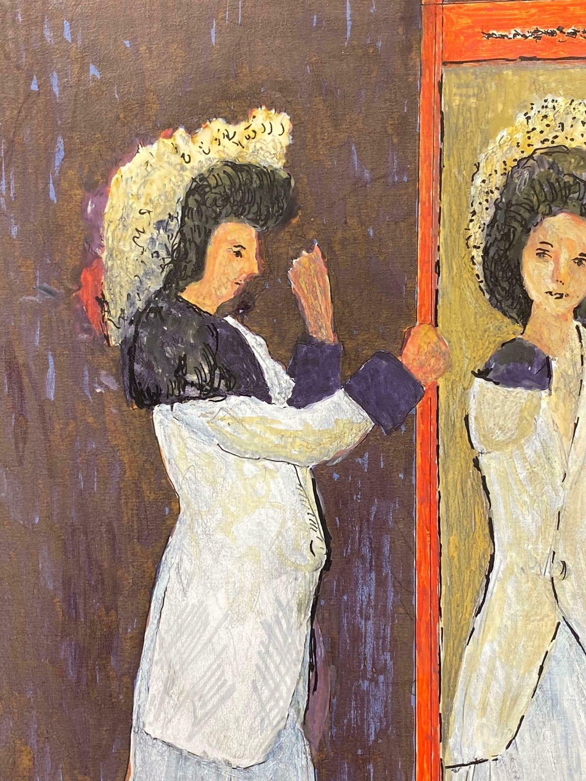 Bernard Labbe1950's Modernist Painting    Lady Reflection In Mirror1950's photo 506.0