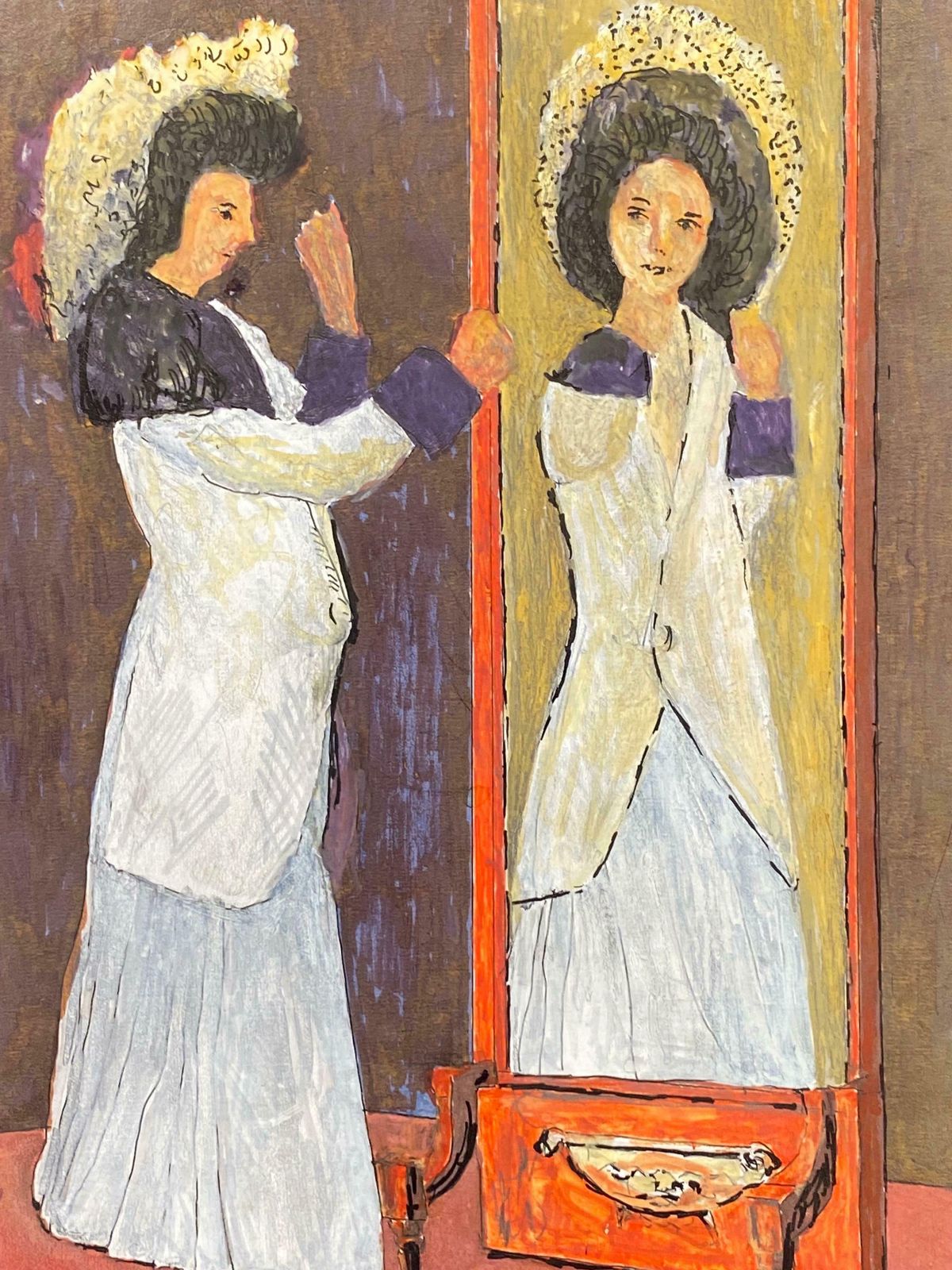 Bernard Labbe1950's Modernist Painting    Lady Reflection In Mirror1950's photo vinterior