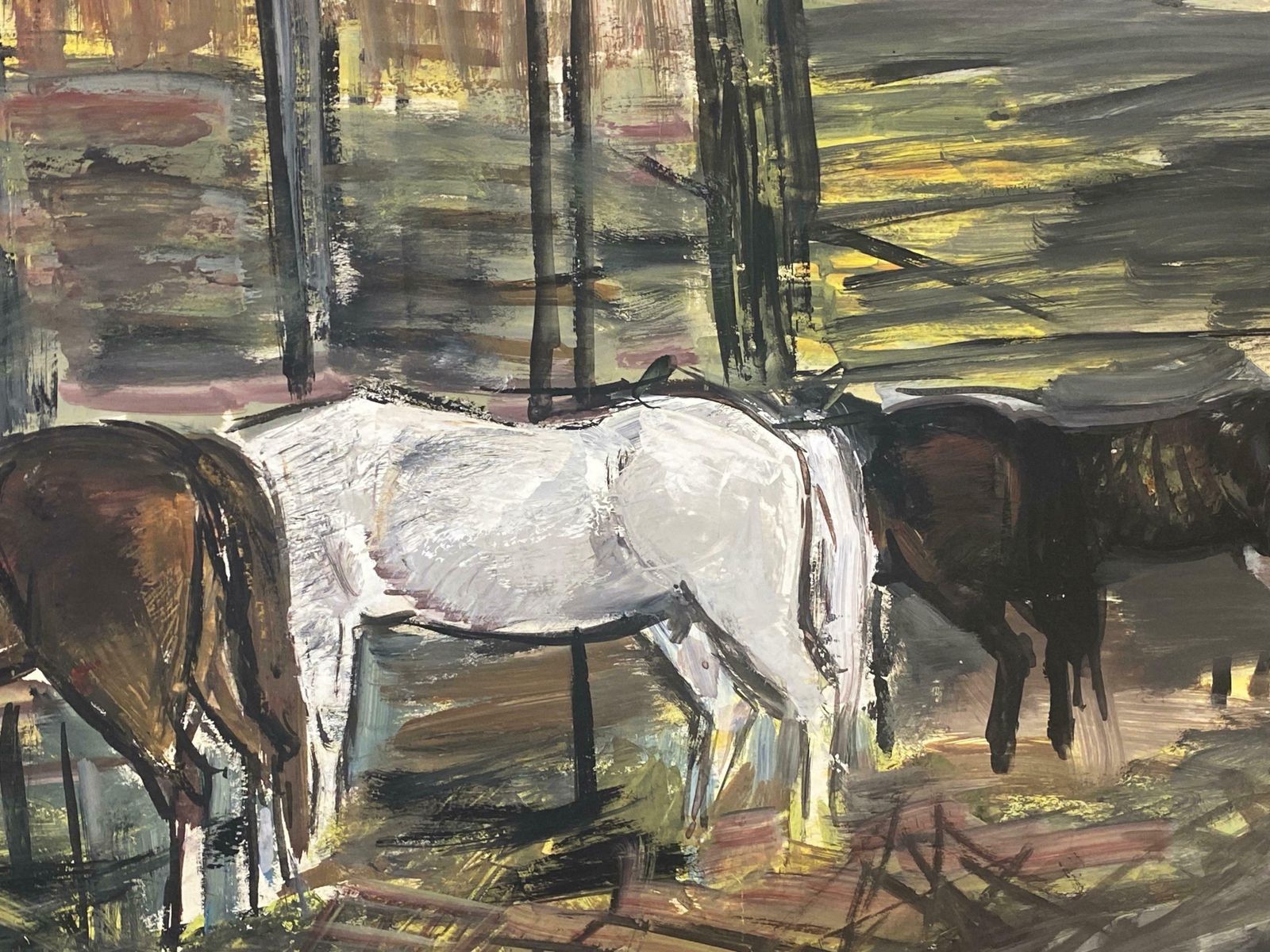 édouard Righetti (1924 2001)original French Mid Century Post Impressionist Watercolour  Horses Feeding1950's photo for sale